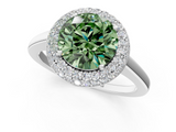White gold Fancy Green Round  Halo Diamond Engagement Ring with Solitaire Band and Four-Prong Setting_21
