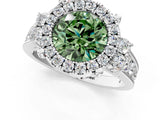 White gold Fancy Green Round  Halo Diamond Engagement Ring with Split Shank and Four-Prong Setting_56