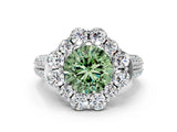 White gold Fancy Green Round  Halo Diamond Engagement Ring with Split Shank and Prong Setting_125