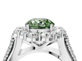 White gold Fancy Green Round  Halo Diamond Engagement Ring with Split Shank and Prong Setting_129