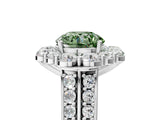 White gold Fancy Green Round  Halo Diamond Engagement Ring with Split Shank and Prong Setting_130