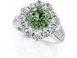 White gold Fancy Green Round  Halo Diamond Engagement Ring with Split Shank and Prong Setting_131