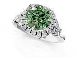 White gold Fancy Green Round  Halo Diamond Engagement Ring with Vintage-Inspired Band and Four-Prong Setting_4