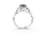 White gold Fancy Green Round  Halo Diamond Engagement Ring with Vintage-Inspired Band and Four-Prong Setting_6