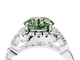 White gold Fancy Green Round  Halo Diamond Engagement Ring with Vintage-Inspired Band and Four-Prong Setting_7