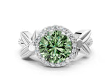 White gold Fancy Green Round  Halo Diamond Floral Band with Four-Prong Setting_55