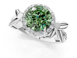 White gold Fancy Green Round  Halo Diamond Floral Band with Four-Prong Setting_56