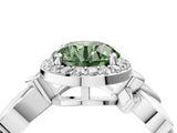 White gold Fancy Green Round  Halo Diamond Floral Band with Four-Prong Setting_59