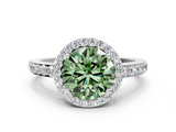 White gold Fancy Green Round  Halo Diamond Pavé Band Ring with Prong Setting_20