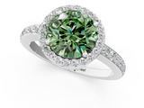 White gold Fancy Green Round  Halo Diamond Pavé Band Ring with Prong Setting_21