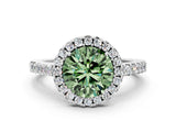 White gold Fancy Green Round  Halo Diamond Pavé Solitaire Ring_63