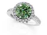 White gold Fancy Green Round  Halo Diamond Pavé Solitaire Ring_66