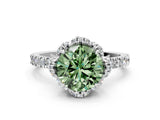 White gold Fancy Green Round  Halo Diamond Pave Band Ring with Four-Prong Setting_15