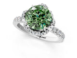 White gold Fancy Green Round  Halo Diamond Pave Band Ring with Four-Prong Setting_16