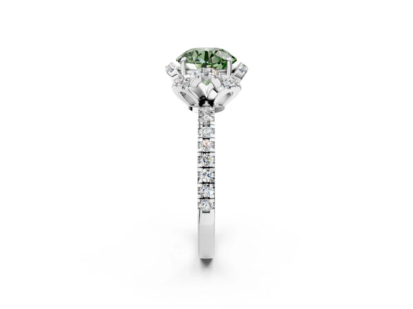 Platinum Round Petal Cutout Halo Engagement Ring Setting for Fancy Green Center