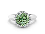White gold Fancy Green Round  Halo Diamond Ring with Cathedral Band and Four-Prong Setting_49