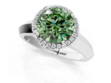 White gold Fancy Green Round  Halo Diamond Ring with Cathedral Band and Four-Prong Setting_50