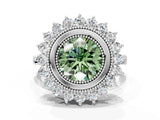 White gold Fancy Green Round  Halo Diamond Ring with Milgrain Edge and Round Prong Setting_38