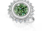 White gold Fancy Green Round  Halo Diamond Ring with Milgrain Edge and Round Prong Setting_39