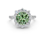 White gold Fancy Green Round  Halo Diamond Ring with Pavé Band and Prong Setting_37