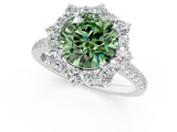 White gold Fancy Green Round  Halo Diamond Ring with Pavé Band and Prong Setting_38