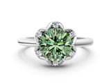 White gold Fancy Green Round  Halo Diamond Ring with Round Cluster Setting, Solitaire Band, and Four-Prong Setting_49