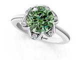 White gold Fancy Green Round  Halo Diamond Ring with Round Cluster Setting, Solitaire Band, and Four-Prong Setting_50