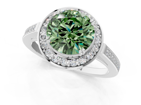 White gold Fancy Green Round  Halo Diamond Ring with Split Shank and Four-Prong Setting_60
