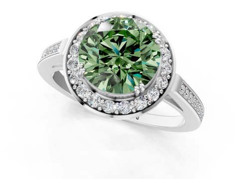 White gold Fancy Green Round  Halo Diamond Ring with Split Shank and Four-Prong Setting_62