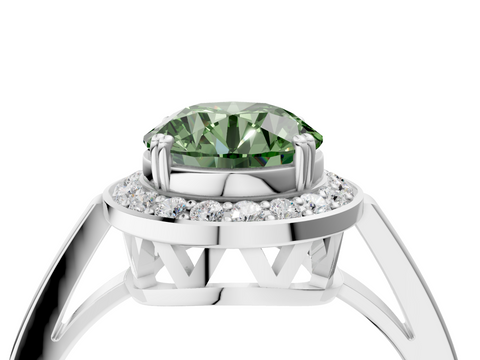 White gold Fancy Green Round  Halo Diamond Ring with Split Shank and Four-Prong Setting_63
