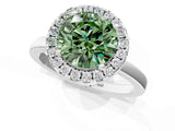 White gold Fancy Green Round  Halo Diamond Solitaire with Pavé Band and Four-Prong Setting_105