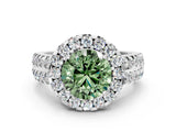 White gold Fancy Green Round  Halo Diamond Split Shank Engagement Ring with Prong Setting_181