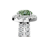 White gold Fancy Green Round  Halo Diamond Split Shank Engagement Ring with Prong Setting_181