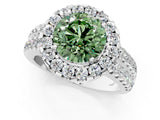 White gold Fancy Green Round  Halo Diamond Split Shank Engagement Ring with Prong Setting_182