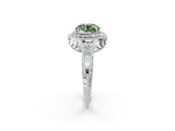 White gold Fancy Green Round  Halo Diamond Split Shank Ring with Milgrain Detail_50