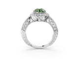 White gold Fancy Green Round  Halo Diamond Split Shank Ring with Milgrain Detail_51