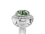 White gold Fancy Green Round  Halo Diamond Split Shank Ring with Milgrain Detail_53
