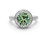White gold Fancy Green Round  Halo Milgrain Solitaire with Bezel Set Side Stones and Pave Band_31