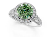 White gold Fancy Green Round  Halo Milgrain Solitaire with Bezel Set Side Stones and Pave Band_33