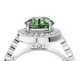 White gold Fancy Green Round  Halo Milgrain Solitaire with Bezel Set Side Stones and Pave Band_35