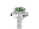 White gold Fancy Green Round  Halo Milgrain Solitaire with Bezel Set Side Stones and Pave Band_37