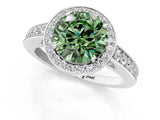 White gold Fancy Green Round  Halo Pavé Diamond Engagement Ring with Bezel Setting_50