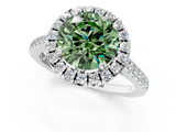 White gold Fancy Green Round  Halo Pavé Diamond Engagement Ring with Four-Prong Setting_4