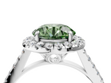 White gold Fancy Green Round  Halo Pavé Diamond Engagement Ring with Four-Prong Setting_7