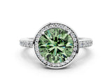 White gold Fancy Green Round  Halo Pave Band Solitaire Ring with Prong Setting_66
