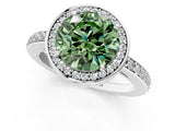 White gold Fancy Green Round  Halo Pave Band Solitaire Ring with Prong Setting_67