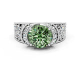 White gold Fancy Green Round  Halo Pave Diamond Engagement Ring with Milgrain Detailing_66