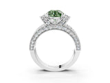 White gold Fancy Green Round  Halo Pave Diamond Engagement Ring with Milgrain Detailing_69