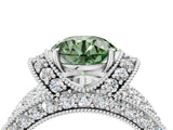 White gold Fancy Green Round  Halo Pave Diamond Engagement Ring with Milgrain Detailing_70