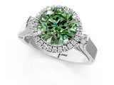 White gold Fancy Green Round  Halo Pave Split Shank Prong Setting Ring_27